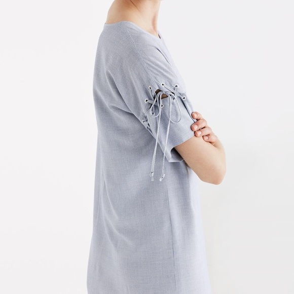 2xHP⚡️NWT⚡️ Madewell stripe lace up shirt dress - Picture 2 of 8